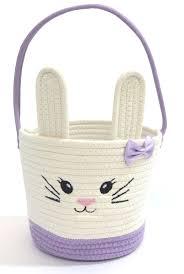 Easter Bunny Basket with Rabbit Ears Woven Cotton Rope Storage Bag for Easter Egg Hunt Large Foldable Home Organizer Indoor Outdoor Holiday Picnic Party Spring Decorations(Purple) 2 pack