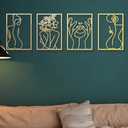 Gold Wall Decor Set of 4, Metal Wall Art, Female Body Modern Abstract Wall Decor for Bathroom, Gold Room Decor, Minimalist Single Line Wall Sculptures Accent Decor for Bathroom Bedroom Living Room