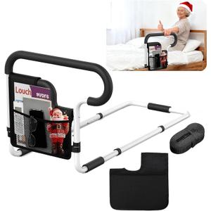 Bed Rails for Elderly Adults Safety, Adjustable Bed Assist Rail for Seniors, Bed Safety Rail with 2 Storage Bag and Fixing Strap, Fit King, Queen, Full, Twin, Supports 300 lbs (Sliver Black)