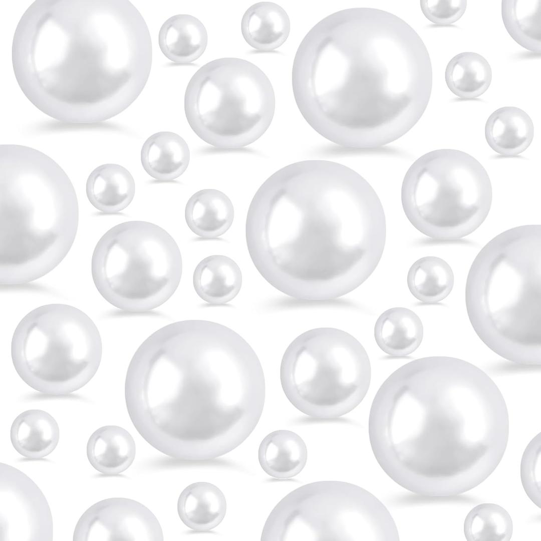 260Pcs White Glossy Beads - 6mm, 14mm, 18mm Round Plastic Pearl Beads for Centerpiece Decor, Wedding, Birthday, Christmas Party, Home Decor