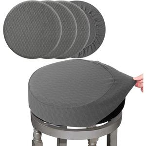 BUYUE 4 Pcs Bar Stool Covers, Luxury Fabric Dia.16-18" Round Stretchy Crease-Resistant Washable Jacquard Dustproof Stool Seat Slipcover, L-Dark Grey-Set of 4
