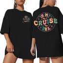 MNLYBABY in My Cruise Era Shirt On Cruise Mode Oversized Shirts Summer Vacation Beach Praty Family Cruise Tee Tops Black M