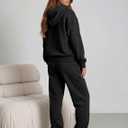 Womens 2 Piece Sweatsuit Set, 2025 Casual Long Sleeve Hoodie with Loose Wide Leg Sweatpants for Fall and Winter (Black, M)