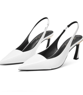 Elisabet Tang Women's Elegant Black Patent Leather Slingback Heels - Pointed Toe Mid Heel Pumps
 9.5 Elisabet Tang Women's Elegant Black Patent Leather Slingback Heels - Pointed Toe Mid Heel Pumps
 9.5