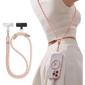 TORRAS Phone Lanyard Crossbody with 2 Phone Tabs, Adjustable Anti Theft Phone Strap for All Phones, Premium Metal Buckles, Skin-Friendly, Universal Cell Phone Neck lanyard for Women and Men, Pink