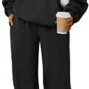 Trendy Queen 2 Piece Lounge Sweat Sets Plus Size Fall Fashion Matching Sweatsuits Wide Leg Pants Travel Outfit Winter Clothes (Large, Black)