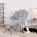Tiita Lazy Chair with Ottoman, Light Grey Modern Large Accent Armchair, Comfy Leisure Sofa Reading Chair with Footrest for Bedroom, Living Room, Dorm Rooms, Garden, Plush Light Grey