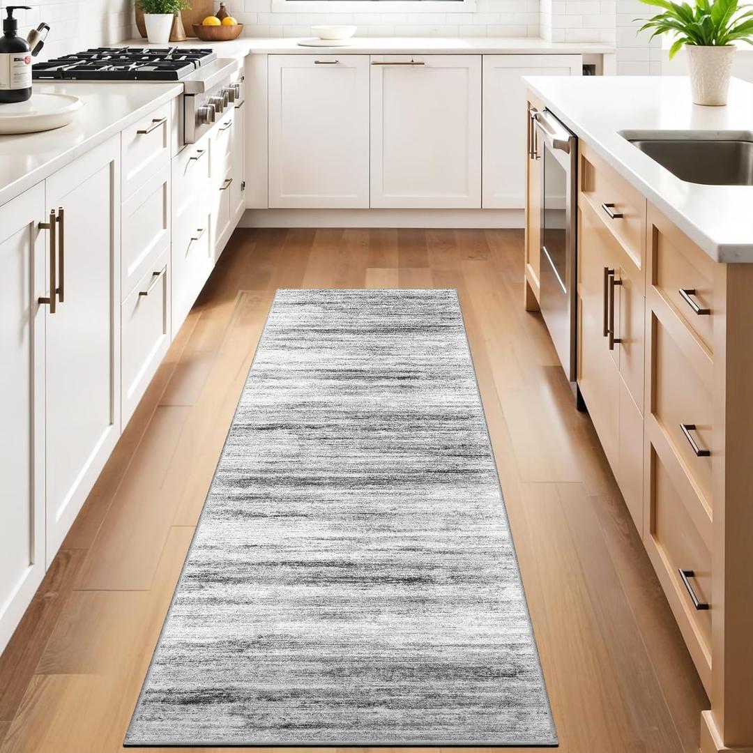 3x10 Washable Runner Rug for Family: Easy-to-Clean Runners for Hallway Entryway Bedroom - Stain and Water Resistant Rugs with Non-Slip Backing - Soft Low-Pile Carpet 10ft Grey