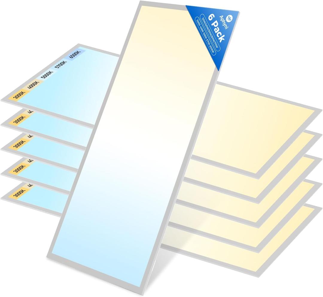 Aphyni 6PACK 2x4 LED Flat Panel Light, 7700 Lumens, 0-10V Dimmable, 30W/40W/50W/60W/70W Power Selectable, 3000K-6500K CCT Adjustable, 120-277V Drop Ceiling Light for Office, School, Commercial Use