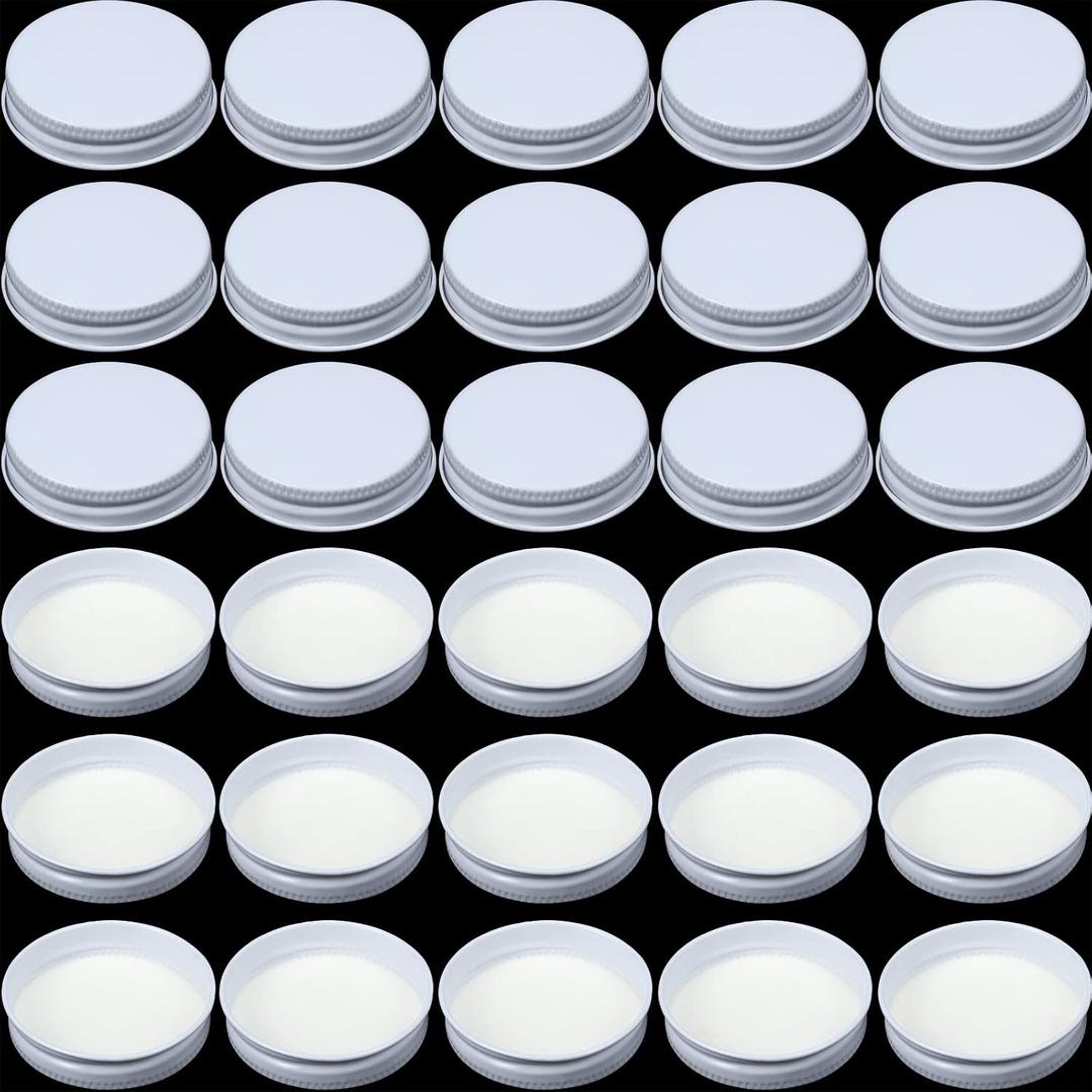 Patelai 54 Pieces 38 mm White Growler Caps Lids, Tinplate Metal Screw Caps with White Filling Glue Fits for Most 1/2 and 1 Gallon Jugs
