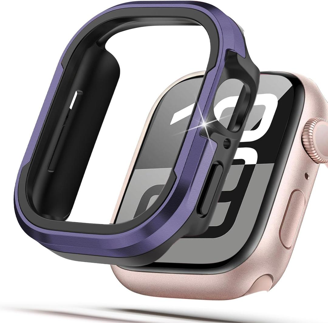 Matte Metal Case Fit for Apple Watch Series 10/11 42mm Case, [Matte Aluminum Bezel] + [Soft TPU Bumper] Max Anti-Scratch & Military-Grade Protective Cover for iWatch s10/s11 Accessories 42mm, Purple