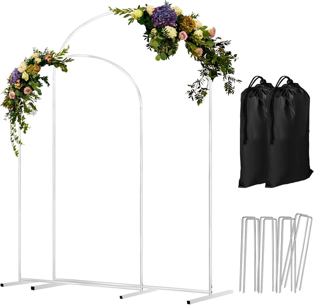 Wedding Arch Backdrop Stand Set of 2 Metal Balloon Arch Stand 7.2FT & 6.6FT Backdrop Frame for Birthday Party Wedding Ceremony Bridal Baby Shower Event Decor, White