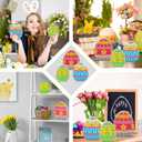 Threan 3 Pcs Easter Table Decoration Easter Egg Table Wooden Signs Spring Egg Wood Tabletop Centerpiece Decorations for Home Dining Room Party Office Decor