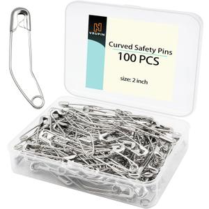 2 x vrupin 100pcs Stainless Steel Curved Safety Pins for Quilting, Safety Pins Bulk Metal Silver Sewing Pins Clothing Clips Tool Decorative Safety pins (2inch)