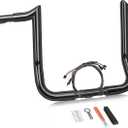 14" Rise Pre-Wired Handlebars Ape Hangers 1 1/4" Fat 1" Clamp Meathook Monkey Bar Gloss Black Fit for Harley Touring Miter Cut 2013 Cvo 2016-2023 Street Glide Electra Glide Ultra Limited