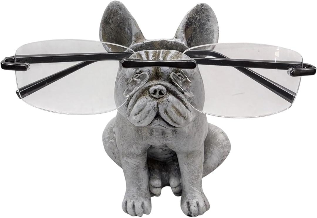 Top Brass Cute French Bulldog Eyeglass Holder  Whimsical Reading Glasses Stand  Funny Desk Nightstand Rack Display Organizer  Frenchie Puppy Dog Pet Decor
