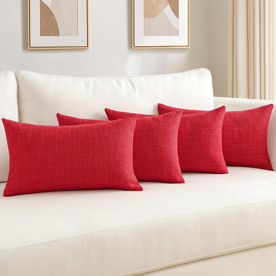 OTOSTAR Set of 4 Linen Decorative Throw Pillow Covers Solid Pillowcase Modern Farmhouse Cushion Covers for Home Decor Sofa Couch Bed 12x20 Inch Red