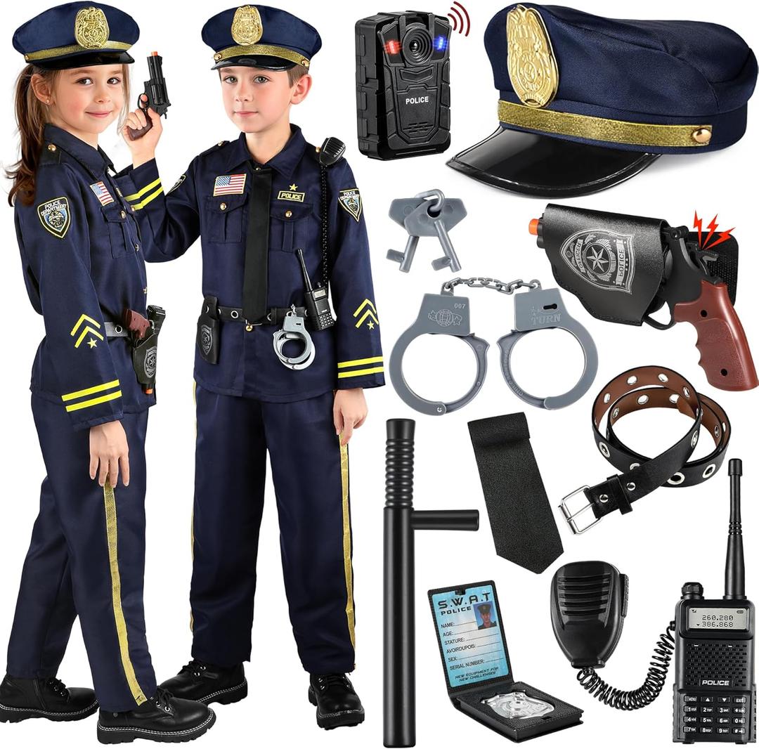 GIFTINBOX Police Costume for Kids, Kids Police Officer Costume for Boys Girls with Accessories, Halloween Costumes for Kids M 