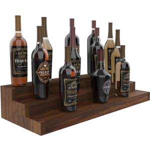TONGMO 30Inch Liquor Bottle Stand - 3 Tier Liquor Bar Bottle Display Shelf, Holds 21 Bottles, Solid Wood, No Installation Required (Dark Walnut)