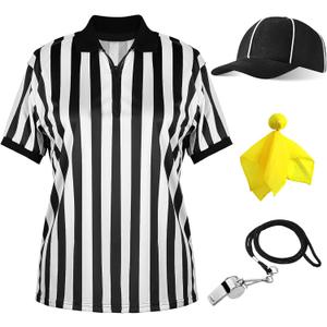 Referee Shirt for Adult - 4 Pcs Referee Costume Ref Jersey Costume Set for Football Umpire Halloween Cosplay (Medium)