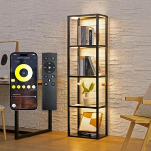 LED Display Shelf with Lights  Glass Display Cabinet for Collectibles with Dimmable Lighting, App & Remote Control  66 Curio Shelf Floor Lamp with Adjustable Color Temps  FENLO Fantasy Plus Pro (Black)
