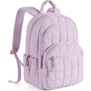 BAGSMART College Laptop Backpack, Travel Backpack for Women, Quilted Casual Daypack, Water-Resistant Bookbag for 15.6 Inch Laptop, Lavender