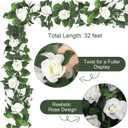 Aneco 4 Pack 32 FT White Flower Artificial Rose Vines Roses Fake Vine Flowers Plants Party Supplies for Holiday Wedding Garden Craft Art Decoration