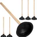 Lallisa Toilet Plungers with 18 Inch Long Wooden Handle Force Suction Cup Rubber Plunger for Bathroom Heavy-Duty Strong Sink to Fix Clogged Toilets Drains Sinks(Black,6 Pcs)