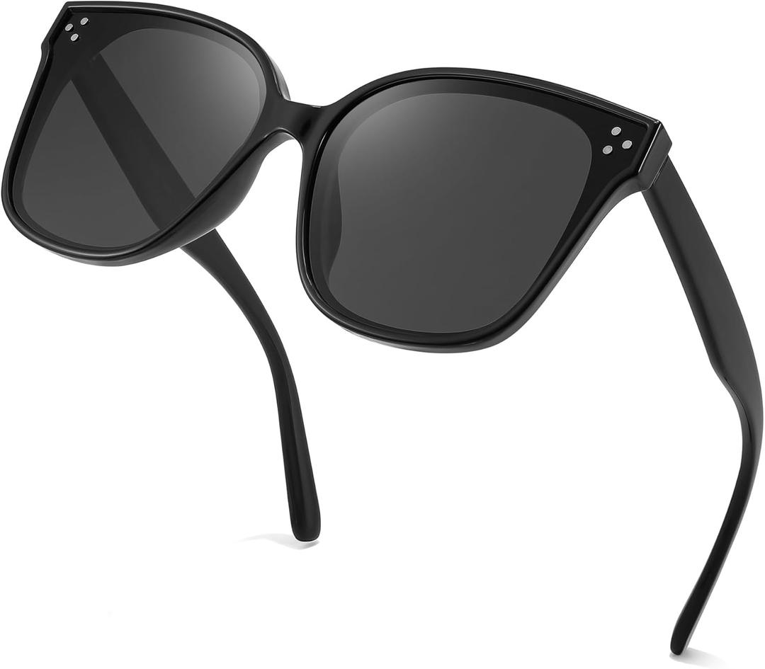 FEISEDY Oversized Polarized Sunglasses - UV400 Protection, Square Fashion Sun Glasses for Outdoor & Daily B2600 (Obsidian)