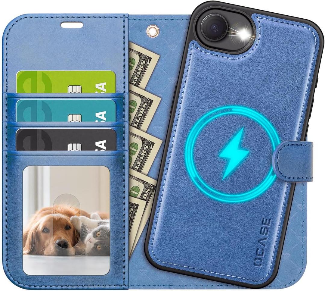 OCASE for iPhone 16e Case Detachable Wallet Case with Card Holder, 2 in 1 Pu Leather Flip Folio with RFID Blocking Stand Wrist Strap Shockproof Phone Cover 6.1 Inch 2025, Light Blue