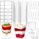 Mini Plastic Dessert Cups with Spoons 200 Pcs | Serves 100 | 5 OZ Square and 5 OZ Goblet Dessert Shooters | Small Party Serving Cups for Parfait, Appetizers, Dessert Shot Glasses Set