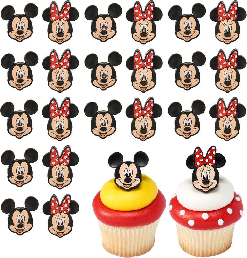 DecoPac Disney's Mickey Mouse and Minnie Mouse Rings, 24 Classic Disney Cupcake Decorations, Cake Toppers For Birthday, Parties, Celebrations - 24 Pack