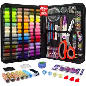 HYHJMISTY Sewing Kit for Adults, 50 Color Sewing Thread Kit, 295PCS Sewing Accessories with Ergonomic Scissors, Portable Professional Mending Essentials for Travel, Home, Beginners