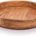 Samhita Round Serving Acacia Wooden Tray with Handles for Serving Beverages & Food on Bar Living Room Home Dining Table (12" x 12" x 1.6")