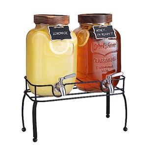 mustry Glass Drink Dispenser for Parties, 1 Gallon Beverage Dispenser with Stand and Spigot Solid Stainless Steel, Used as Lemonade Dispenser Sun Tea Jar Kombucha Jar, Set of 1