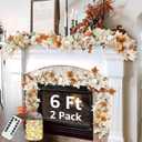 Neutral Fall Garland for Mantle Fireplace - 2 Pack 6Ft Outdoor Autumn Leaves Decor for Home Indoor Maple for Farmhouse Front Door with Pumpkins Thanksgiving Halloween Decorations Table Stairs Porch