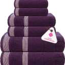 CASA COPENHAGEN Solitaire 6Pcs 100% Egyptian Cotton Large Designer Towels Gift Set- Dark Purple, 600GSM, 2Bath 2Hand 2Washcloths, Bath Towels for Bathroom Set for Women & Men