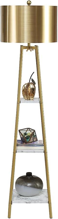 Floor Lamp, Standing Reading Light with Shelves and Gold Shade, Modern Tall Pole Lamp, Accent Furniture Dcor Lighting for Living Room, Bedrooms