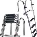 Heavy Duty Pontoon Boat Ladder, 316 Stainless Steel 4 Step Telescoping Folding Rear Entry Inboard Ladder All Welded Reinforce Dock Swim Deck Ladder with Wide Steps Strong Handrails