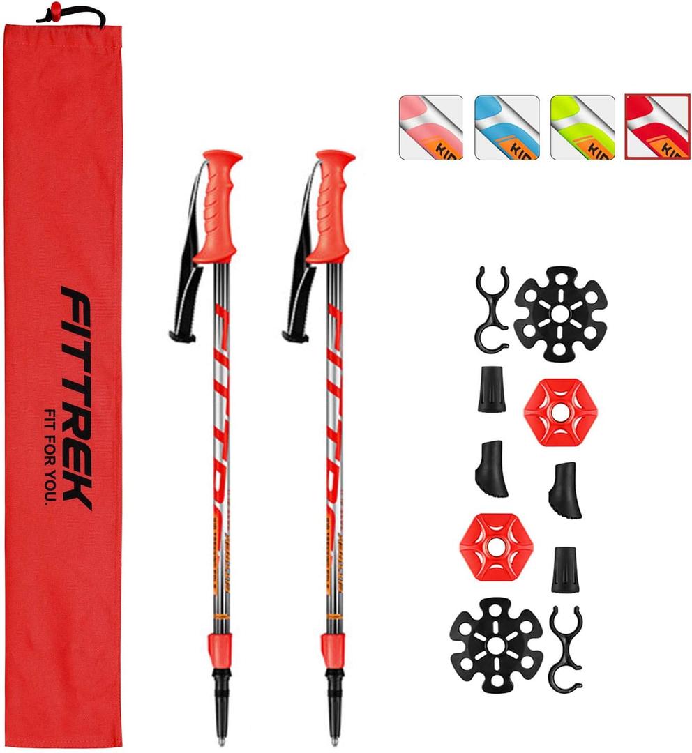 Hiking Poles for Kids - Ultralight Nordic Walking Sticks - Telescopic Child Trekking Poles Collapsible 2 Pack (red)