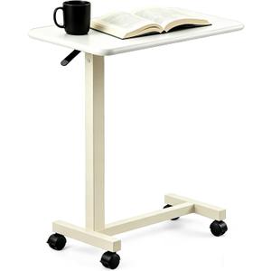 Adjustable Overbed Table with Wheels, Pneumatic Height Lift Rolling Bedside Table, Standing Desk for Home & Office Use, Ideal for Seniors & Limited Mobility(White), Standard