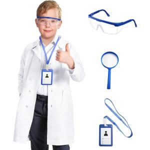 Lab Coat for Kids - White Doctor Coat with Stethoscope Toys Kids Vet Coat, Doctor Dress Up Costume for Toddler Boys Girl (4pcs Set Lab Coat, Kids-XL (Height: 55-59Inch)) 10-11Y