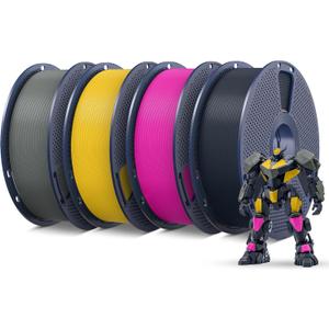SUNLU PETG Filament 1.75mm 4KG Bundle, Less Stringing and Good Layer Adhesion, 3D Printer Filament 4kg, 1kg per Spool, Pack of 4, 4 Colors, Grey+Midnight+Magenta+Vivid Yellow