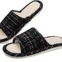 Womens Slippers, Linen Flax House Slippers for Women Men Unisex, Cute Soft Open Toe Summer Bedroom Slides House Shoes Indoor Outdoor Shower Drys fast (7.5-8.5, Charcoal)