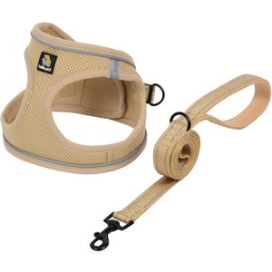 BELLA & PAL Step in Vest Harness for Small and Medium Dogs, No Pull Small Dog Harness with Leash Set, Comfortable Air Mesh Dog Vest Harness with Reflective Strip (Khaki, L)