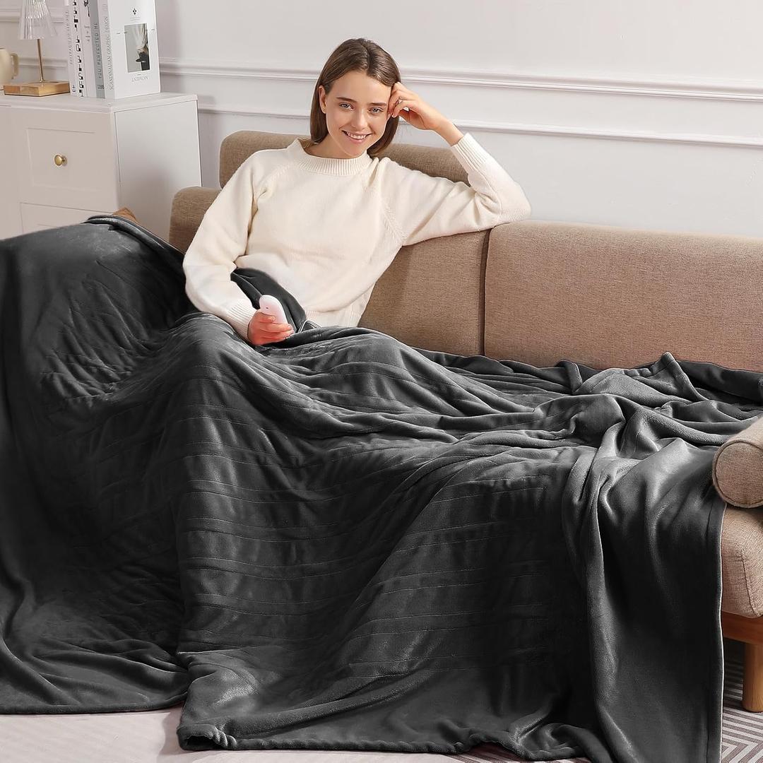 Electric Blanket Full Size Heated Blanket 72"x84" Soft Flannel Heating Blanket with 5 Heating Levels & 10 Hours Auto Off, Warm Gifts for Grandma & Grandpa & SeniorsCharcoal Grey