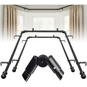 Bay Window Curtain Rods, 2PCS 1 Inch U shaped Adjustable curtain rods for bay windows 59 to 184 Inches, Heavy Duty Curtain Rods with Brackets for Bedroom, Living Room Curtains Black