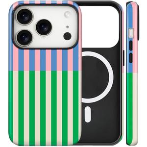 Magnetic for iPhone 16 Plus Case Cute Stripes Phone Case, Shockproof Slim TPU and Hard PC Protective Phone Cover Compatible with MagSafe Designed for Women Girls, Gray