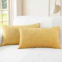CaliTime Throw Pillow Covers Decorative 12 X 20 Inches Pack of 2 Cozy Chenille Cushion Cases for Couch Sofa Bed Living Room Home Gold