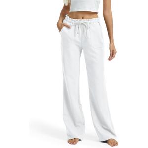 SEVEGO Tall Women Casual Linen Pants 30"/32"/34"/36" Inseam Drawstring Smocked Waist Beach Summer Trousers with Pockets (Large, White)